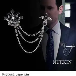 Crown Lapel Cross Wings Badge Chain Brooch Men Women Dress Pin Fashion Jewelry