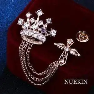 Crown Lapel Cross Wings Badge Chain Brooch Men Women Dress Pin Fashion Jewelry