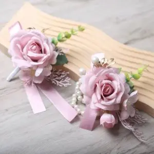 2 pieces Groom Bride couple men women Silk Rose flower Boutonniere Wedding Corsages and Boutonnieres for Artificial Flowers Bouquet Corsages Brooch Lapel Pins nuekin gift shop drop shipping worldwide