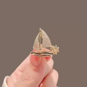 Boat Ship marine wheel shaped Small sailing lapel brooch with gift package high-end sense of niche high-end men and women temperament plain sailing pin anti-light buckle corsage accessories