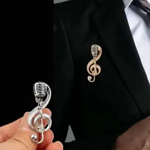 Metal Personality Microphone Brooch for Women High-end Trendy Pin Elegant Musical Note Creative Sweater Suit Accessory nuekin